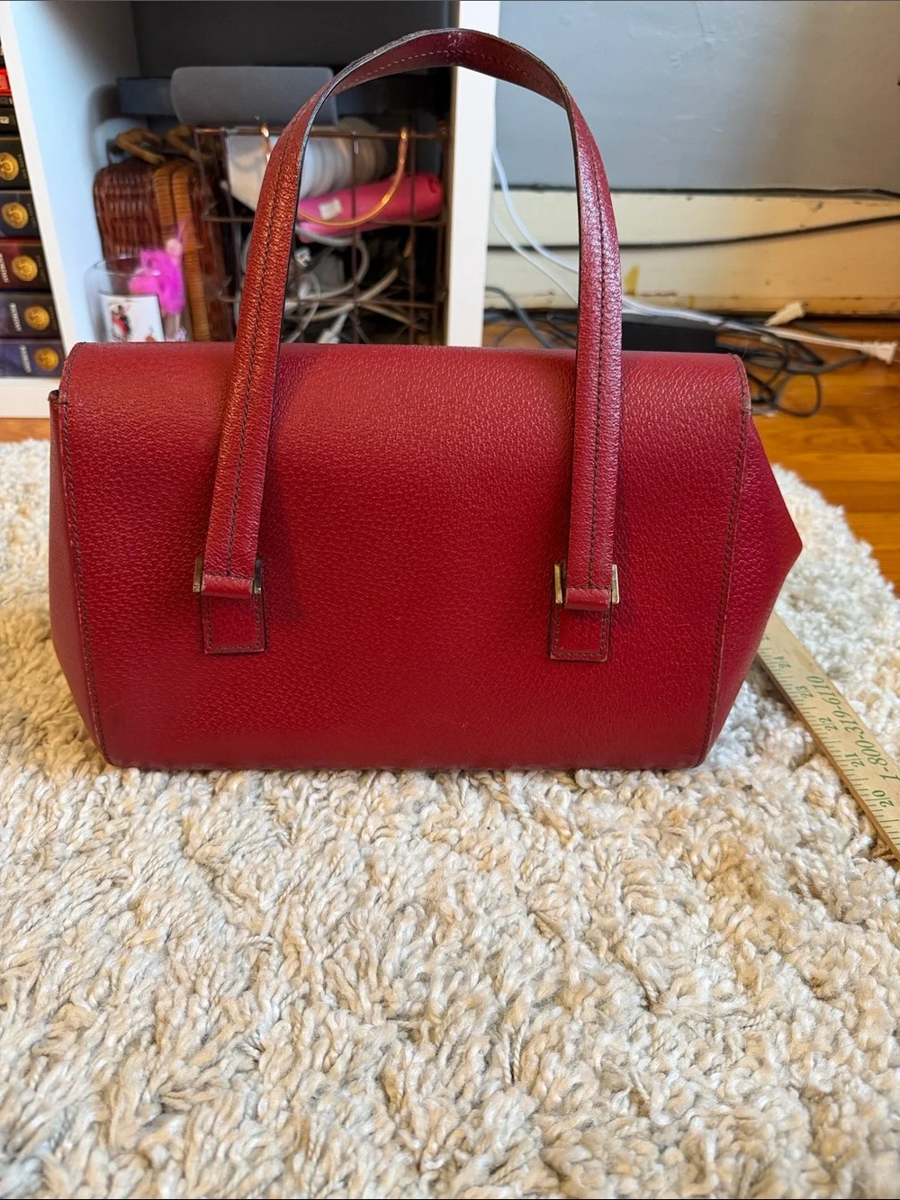 Lambertson Truex Womens Leather Turn Lock Clasp Satchel Shoulder Bag Red